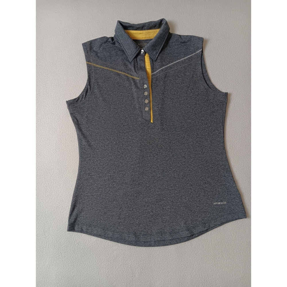 Annika‎ Gray Polo Shirt Womens M Moisture Wicking Stretch Lightweight Golf Top